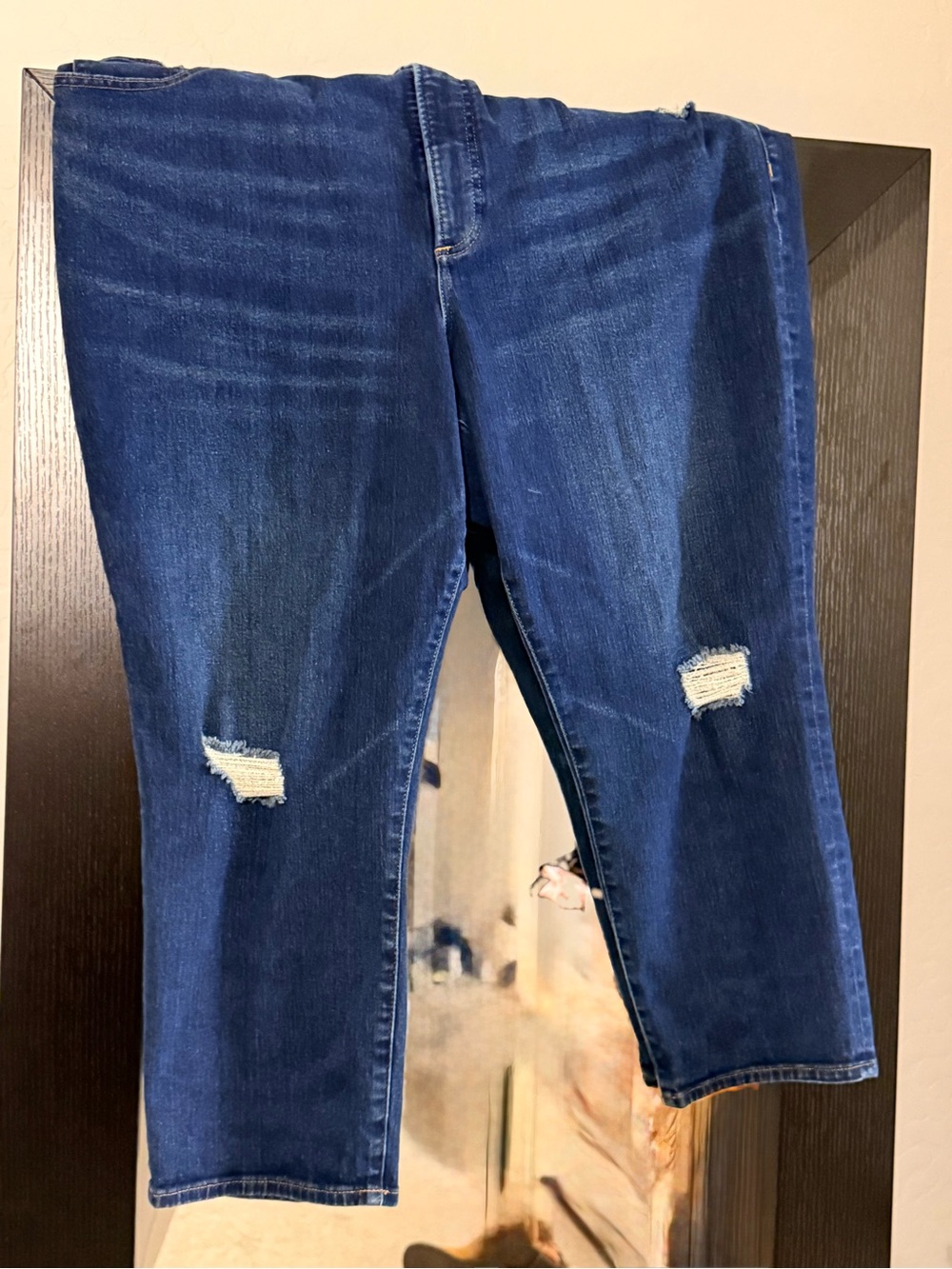 Express Dark Blue Distressed Cropped Jeans